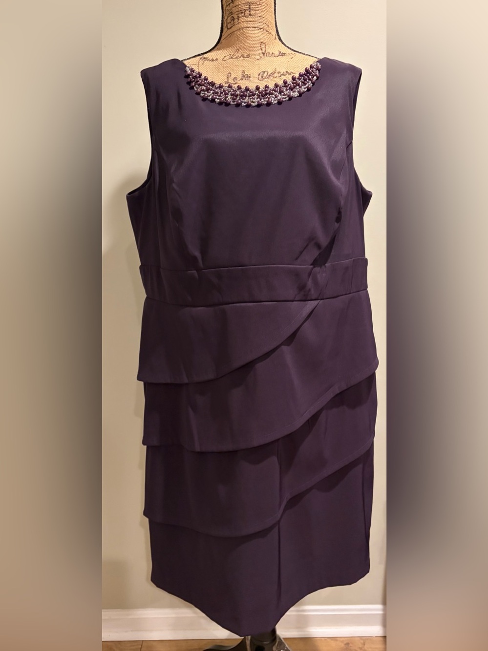 Connected Apparel Purple Beaded Neckline Tiered Sheath Dress - Plus Size 20W